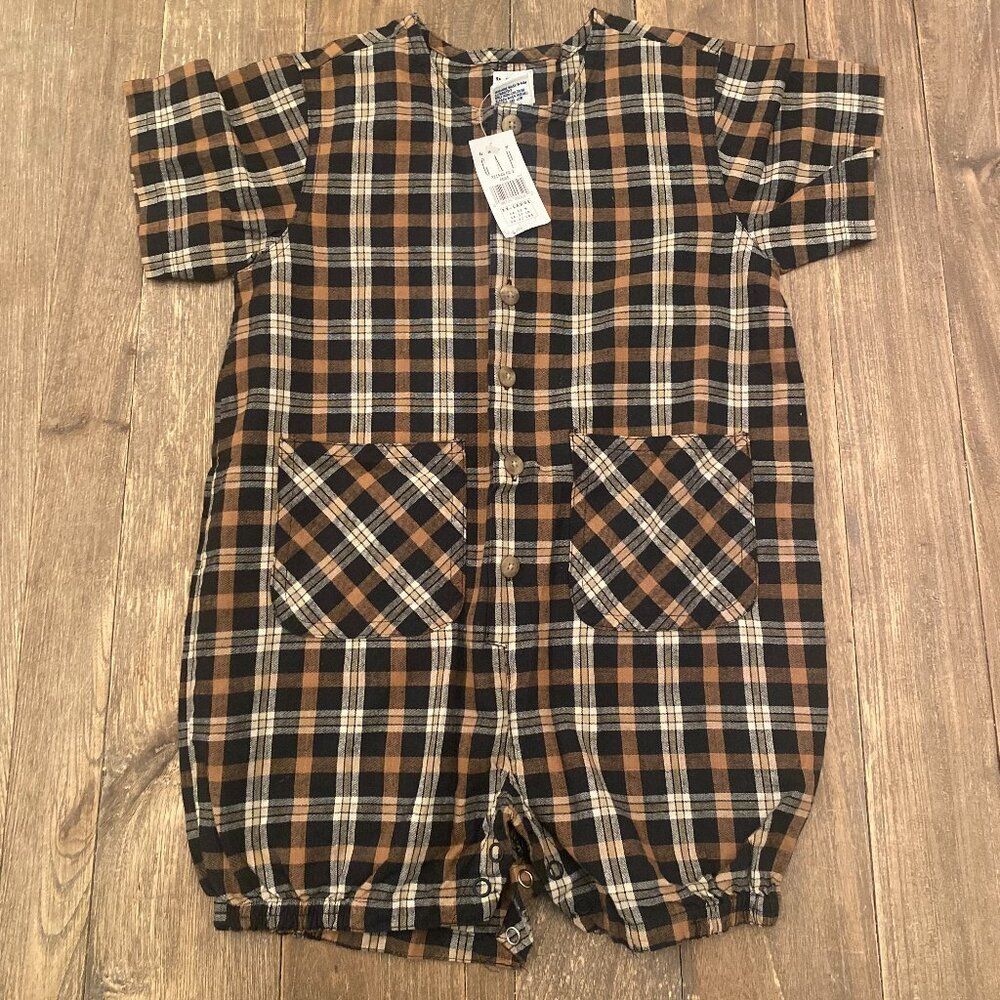 Toddler Baby Gap Plaid Romper One Piece Pockets Button Up Size 24-33 Months XXL